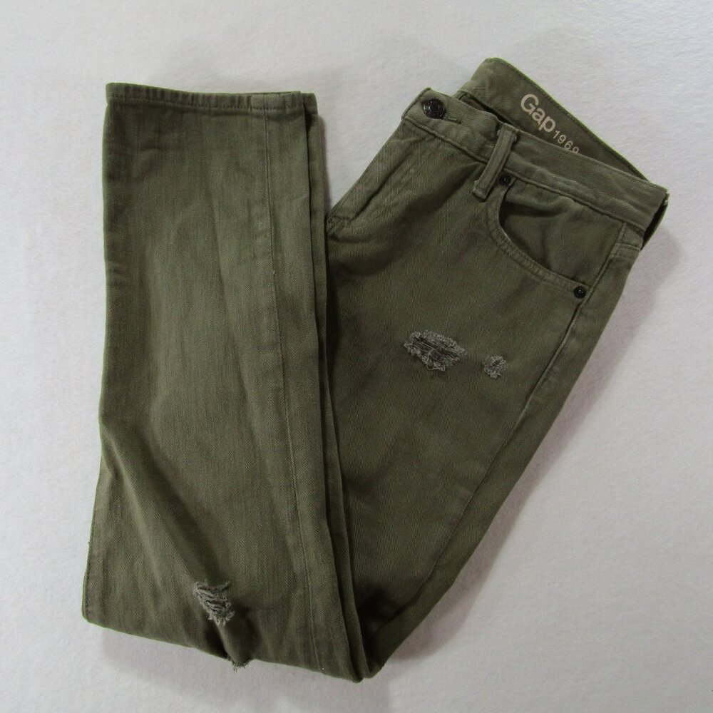 Gap Women’s Green Girlfriend Mid-rise Distressed Jeans, Size 27R - Picture 5 of 9